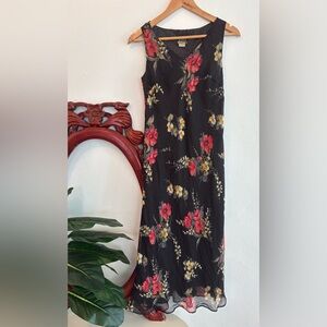 90s Nikki Morgan Petite Floral Sleeveless Reversible Whimsigoth Maxi Dress